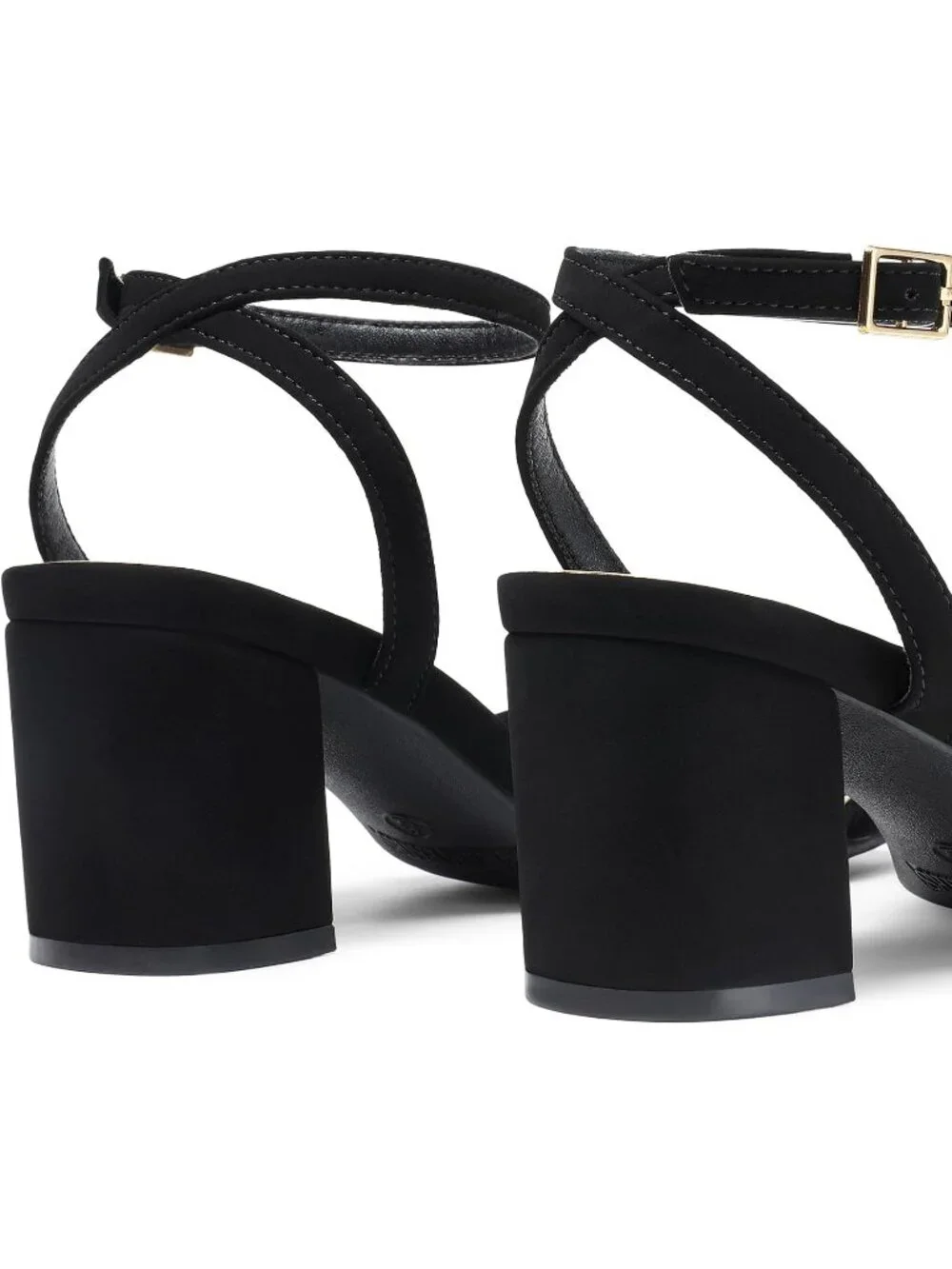 Women's Black Faux Leather Square-Toe Chunky Block Ankle Buckle Heeled Sandals